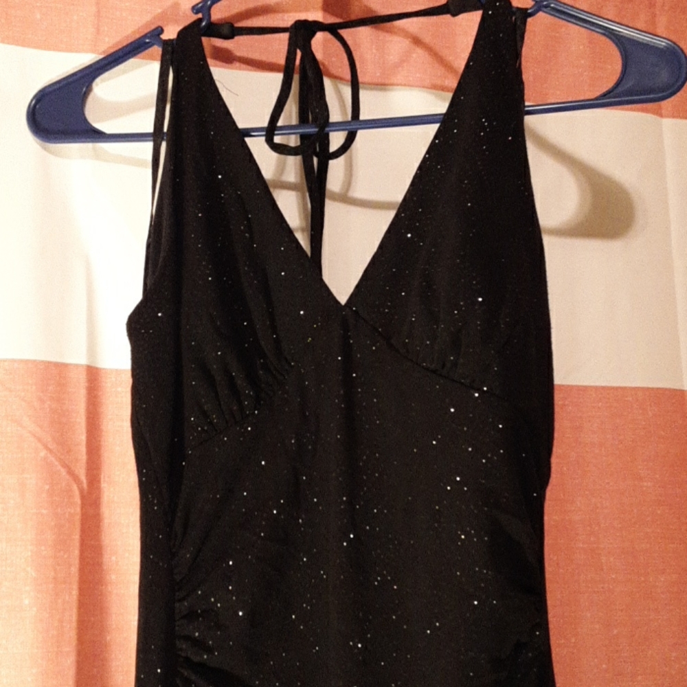 Black Sequined Halter Mini Dress